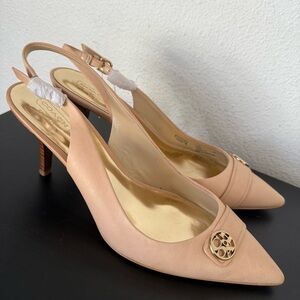 Coach Zhane Slingback Beige leather Womens Shoes Pointed Toe Kitten Heel “Flaws”